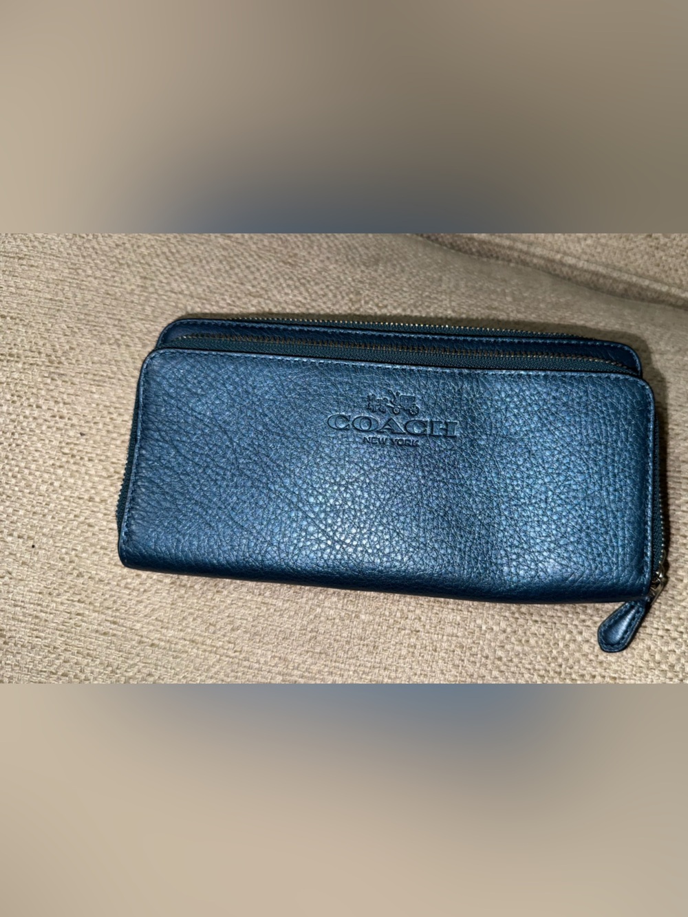Coach Pebbled Leather Zip Wallet in Dark Blue